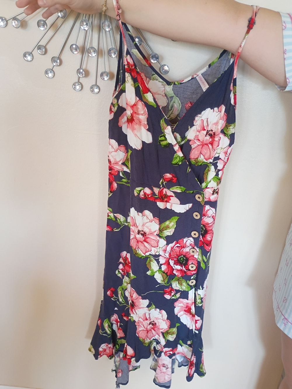 Navy Floral Button-Front Sundress with Pink Blooms